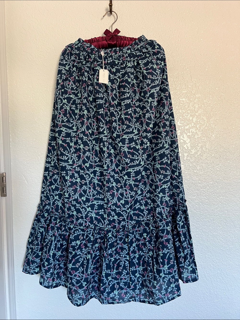 Simply Southern Women’s Navy Maxi Skirt with pink,blue and teal bows